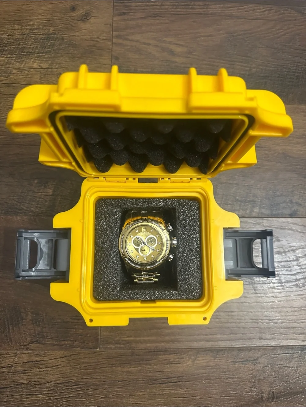 Invicta Gold and Black Men's Chronograph Watch in Yellow Case